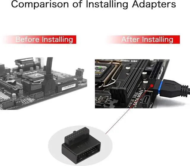 Alt view image 7 of 7 - JAENFONG USB 3.0 19/20 Pin 90 Degree Adapter Male to Female L Turn Right Angle Socket for Desktop Motherboard Internal Connector Up Angled(PH19A)