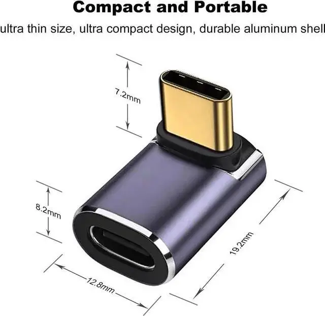 Alt view image 5 of 6 - JAENFONG 90 Degree USB-C Male to Female Adapter 2 Pack Right Angle 100W Type-C Adapter Extender for Steam Deck ROG Ally Switch Notebook Computers Tablet and Mobile Phones (Metallic Purple)