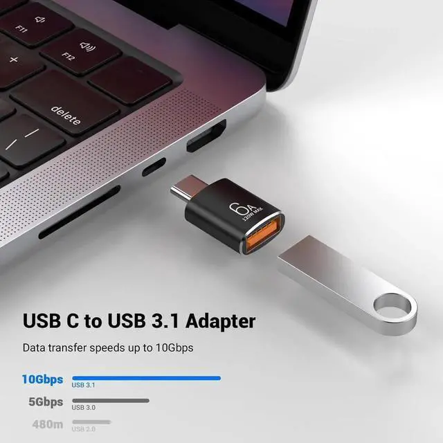 Alt view image 2 of 6 - JAENFONG 10 Pack 10Gbps/120W USB C to USB3.1 Adapter Black Type C Male to USB Female Adapter for Smartphone PC Laptop Tablet Keyboard etc.