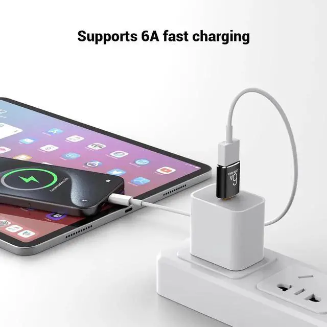 Alt view image 4 of 6 - JAENFONG 10 Pack 10Gbps/120W USB C to USB3.1 Adapter Black Type C Male to USB Female Adapter for Smartphone PC Laptop Tablet Keyboard etc.