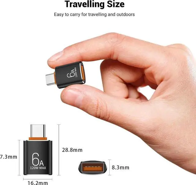 Alt view image 3 of 6 - JAENFONG 10 Pack 10Gbps/120W USB C to USB3.1 Adapter Black Type C Male to USB Female Adapter for Smartphone PC Laptop Tablet Keyboard etc.