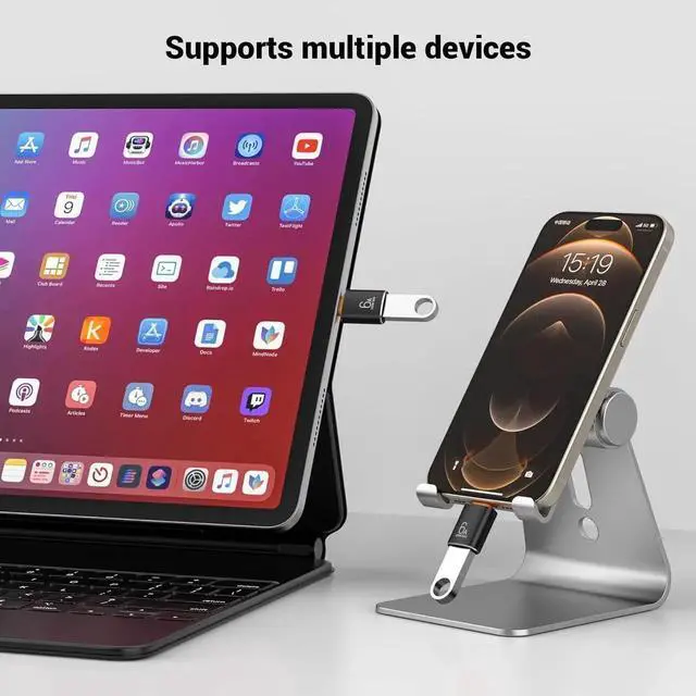 Alt view image 5 of 6 - JAENFONG 10 Pack 10Gbps/120W USB C to USB3.1 Adapter Black Type C Male to USB Female Adapter for Smartphone PC Laptop Tablet Keyboard etc.