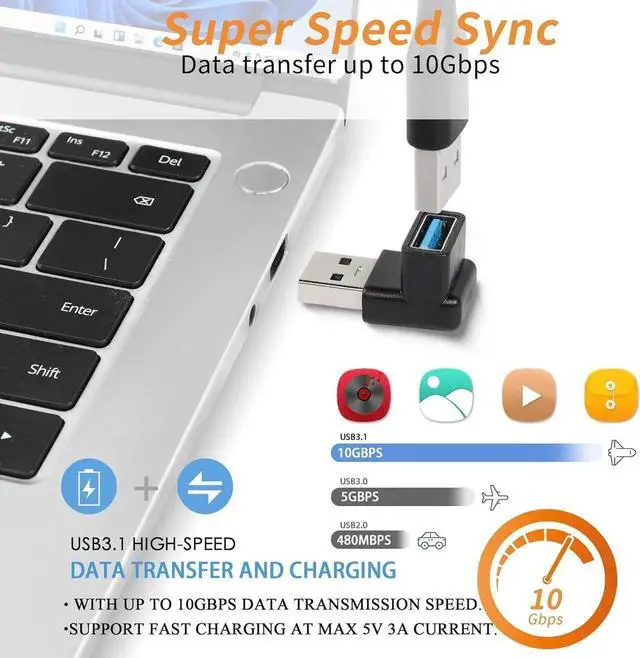 Alt view image 5 of 7 - JAENFONG 90 Degree USB 3.1 Adapter USB A Male to Female Right Angle Connector 10Gbps USB Type A 3.1 Data Transfer Converter Coupler OTG for PC Laptop Power Bnak 2Pcs