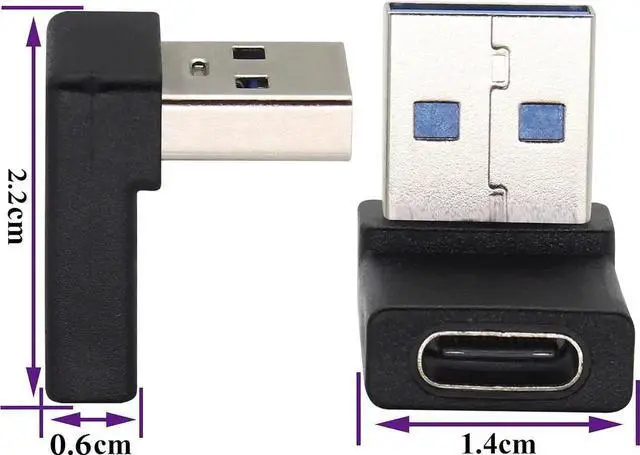 Alt view image 4 of 7 - JAENFONG Right Angle USB 3.0 A to USB C Adapter 90 Degree USB 3.0 A Male to USB Type C Female Converter (OTG) for PC Laptops Power Banks Chargers More USB and Type-C Devices (2 Pack-Black/Up)