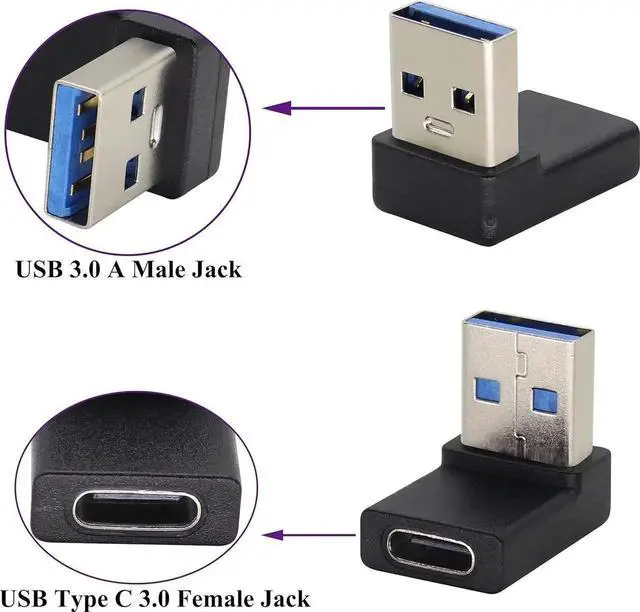 Alt view image 3 of 7 - JAENFONG Right Angle USB 3.0 A to USB C Adapter 90 Degree USB 3.0 A Male to USB Type C Female Converter (OTG) for PC Laptops Power Banks Chargers More USB and Type-C Devices (2 Pack-Black/Up)