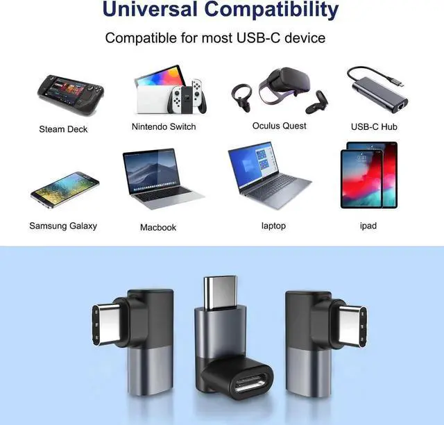 Alt view image 3 of 7 - JAENFON 90 Degree USB C Adapter 3Pack Right Angle USBC Male to Type C Female Extender Connector 40Gbps 100W Thunderbolt 4 3 Up&Down Extension Converter for Steam Switch iPhone 16 15 MacBook Laptop