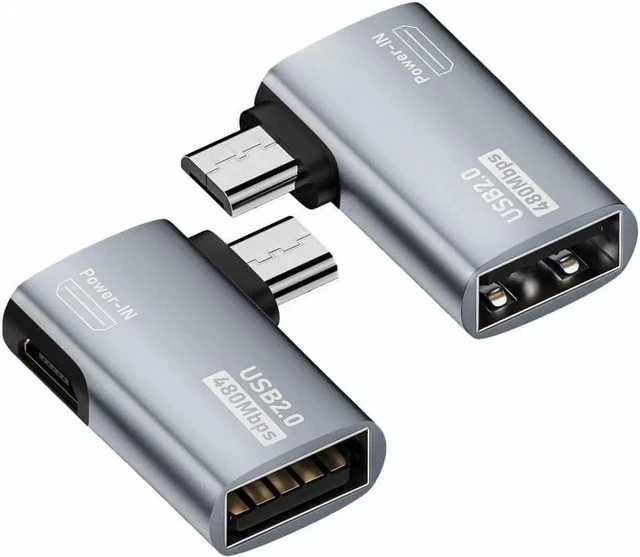 Main image of JAENFONG 2-in-1 Powered Micro USB OTG Adapter 90 Degree Right Angled with Micro USB Power Charging Port 2 Pack