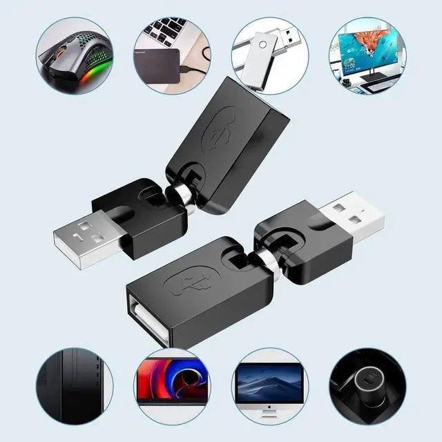 Alt view image 5 of 7 - JAENFONG 2 Pack USB 90 Degree Adapter Rotating and Swivel Twist USB 2.0 Type A Male to Type A Female 360 Degre Rotation Adjustable Right Angle Extension Adapter Convertor (Black AM-FM)