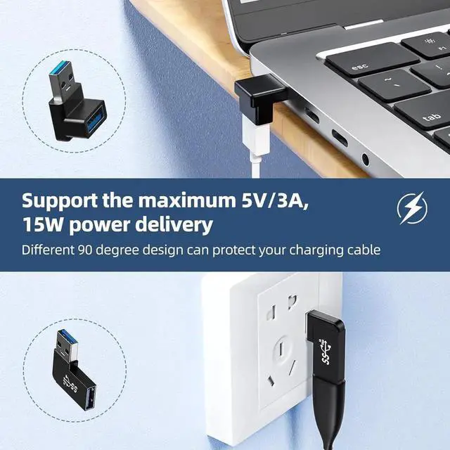 Alt view image 6 of 6 - JAENFONG 6 Pack 180 Degree & 90 Degree USB 3.1 Adapter Left and Right Angle USB A Male to Female Extender Connector for PC Laptop USB A Car Charger Surface Pro 7+ Raspberry Pi and More