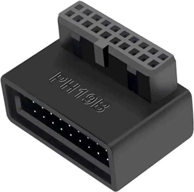 Main image of JAENFONG USB 3.0 90 Degree Motherboard Adapter 19 Pin/20 Pin Male to Female Extension Adapter L Turn Right Angle Socket for Desktop Motherboard (Down Angle PH19B)