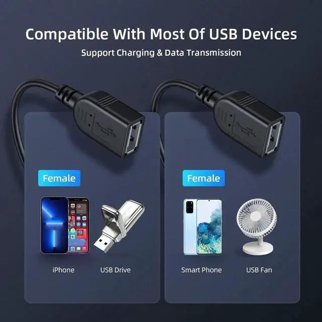 Alt view image 3 of 7 - JAENFONG 2025 Upgraded USB 2.0 A Male to 2 Dual USB Female Jack Y Splitter Hub Power Cord Extension Adapter Cable(Not Supporting CarPlay and Android Auto)