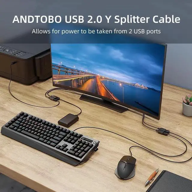 Alt view image 6 of 7 - JAENFONG 2025 Upgraded USB 2.0 A Male to 2 Dual USB Female Jack Y Splitter Hub Power Cord Extension Adapter Cable(Not Supporting CarPlay and Android Auto)