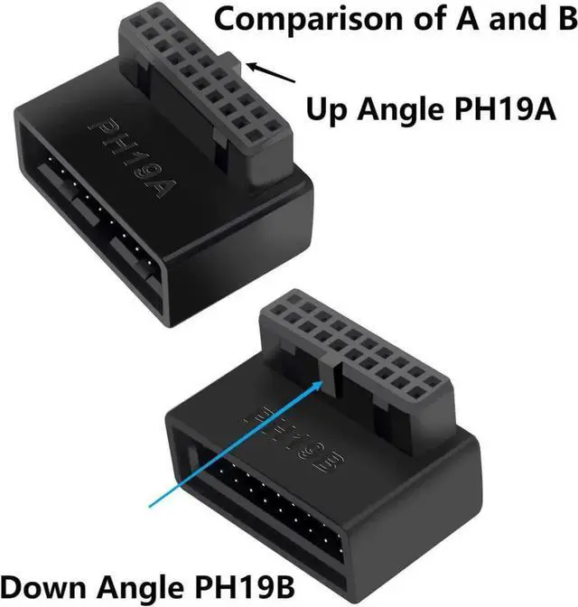 Alt view image 5 of 6 - JAENFONG USB 3.0 90 Degree Motherboard Adapter 19 Pin/20 Pin Male to Female Extension Adapter L Turn Right Angle Socket for Desktop Motherboard (Down Angle PH19B)