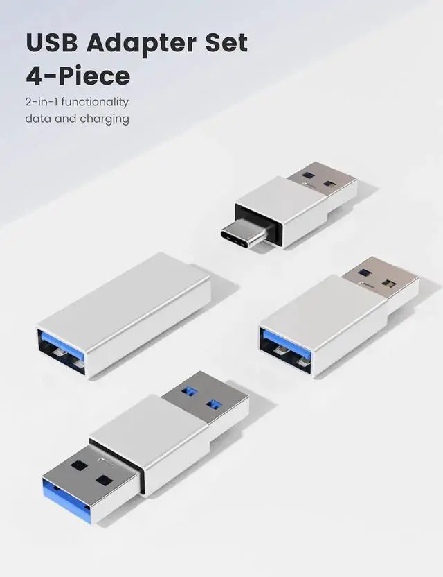 Alt view image 5 of 6 - JAENFONG 4kinds of USB 3.0 apters kit USB 3.0 Male to Male and Female to Male and Female to Female high Speed Convert Extension Coupler Connector converte Sliver