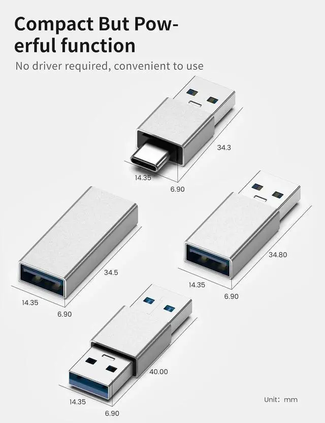 Alt view image 4 of 6 - JAENFONG 4kinds of USB 3.0 apters kit USB 3.0 Male to Male and Female to Male and Female to Female high Speed Convert Extension Coupler Connector converte Sliver