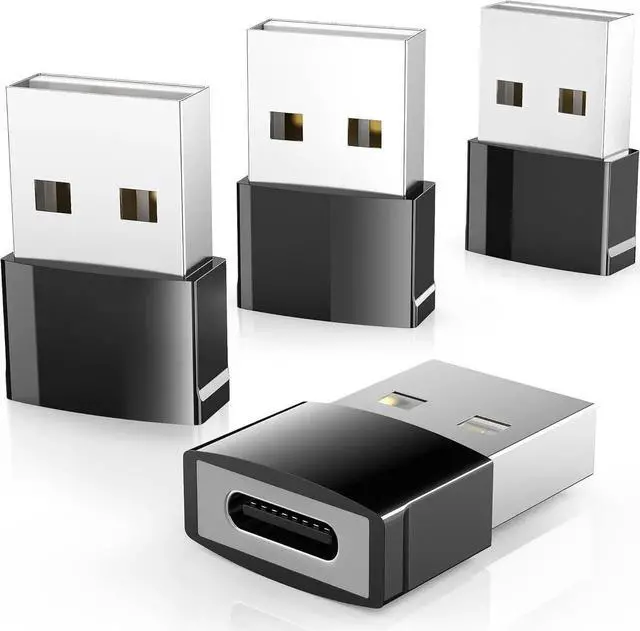 Main image of JAENFONG USB to USB C Adapter 4 Pack Type C Female to USB Male Converter Power Charger Cable Adapter Compatible with MagSafe Watch Series 10/SE/Ultra 2 iPhone 16 Plus Pro Max Black