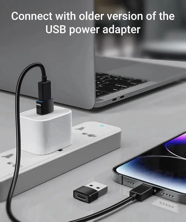 Alt view image 5 of 7 - JAENFONG USB to USB C Adapter 4 Pack Type C Female to USB Male Converter Power Charger Cable Adapter Compatible with MagSafe Watch Series 10/SE/Ultra 2 iPhone 16 Plus Pro Max Black