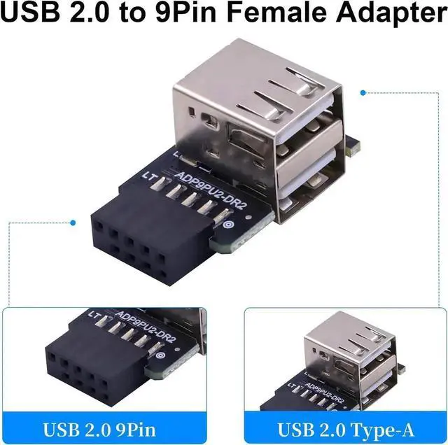 Alt view image 4 of 7 - JAENFONG 9 pin USB 2.0 Female to Dual USB Type A Female Port 90 Degree Right Angle and Left Angle USB Mortherboard Header Adapter for Bluetooth Wireless Network Card 2-Pack