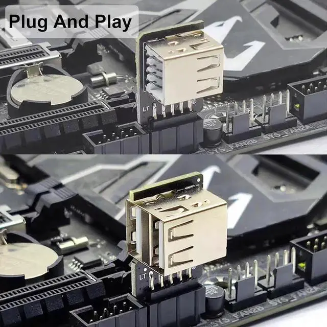 Alt view image 3 of 7 - JAENFONG 9 pin USB 2.0 Female to Dual USB Type A Female Port 90 Degree Right Angle and Left Angle USB Mortherboard Header Adapter for Bluetooth Wireless Network Card 2-Pack