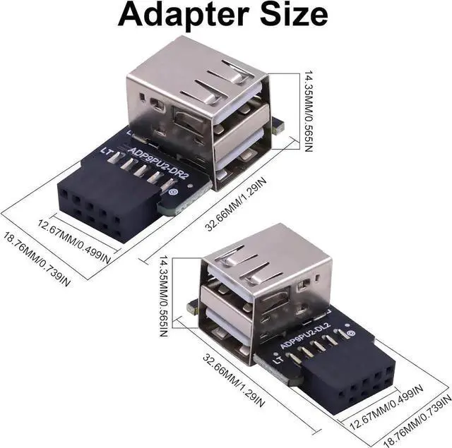 Alt view image 2 of 7 - JAENFONG 9 pin USB 2.0 Female to Dual USB Type A Female Port 90 Degree Right Angle and Left Angle USB Mortherboard Header Adapter for Bluetooth Wireless Network Card 2-Pack