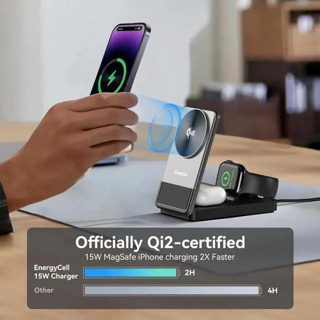 Alt view image 6 of 6 - Qi2 3 in 1 Wireless Charging Station for 15W Wireless Travel Charger for iPhone 16/15/15 Pro/14/13/12 Watch Airpods Fast Charger for Multiple Devices