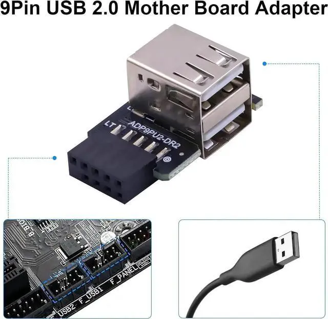 Alt view image 5 of 7 - JAENFONG 9 pin USB 2.0 Female to Dual USB Type A Female Port 90 Degree Right Angle and Left Angle USB Mortherboard Header Adapter for Bluetooth Wireless Network Card 2-Pack