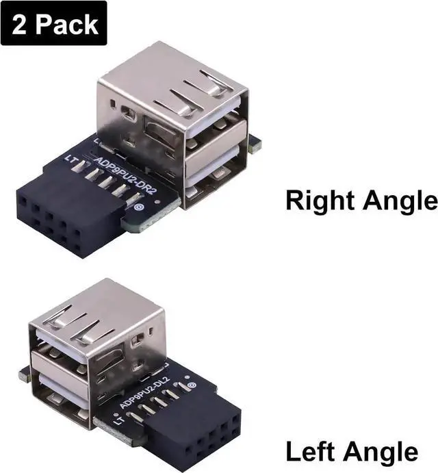 Alt view image 6 of 7 - JAENFONG 9 pin USB 2.0 Female to Dual USB Type A Female Port 90 Degree Right Angle and Left Angle USB Mortherboard Header Adapter for Bluetooth Wireless Network Card 2-Pack