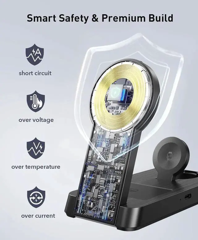 Alt view image 3 of 6 - 3 in 1 Magnetic Wireless for iPhone Charging Station: Foldable Portable Charger for iPhone 16-12 Pro Max & Watch & AirPods for Multiple Devices Charger for Home Office&Travel