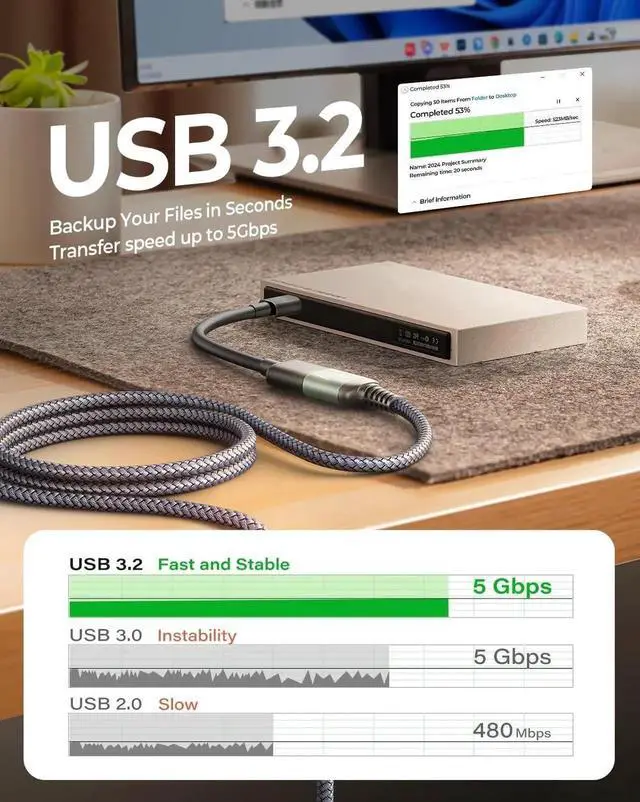 Alt view image 6 of 7 - JAENFONG AINOPE USB Extension Cable USB Extender USB 3.0 Extension Cable Male to Female Cord High Data Transfer Compatible with Webcam USB Keyboard Flash Drive Hard Drive Printer 10FT Grey