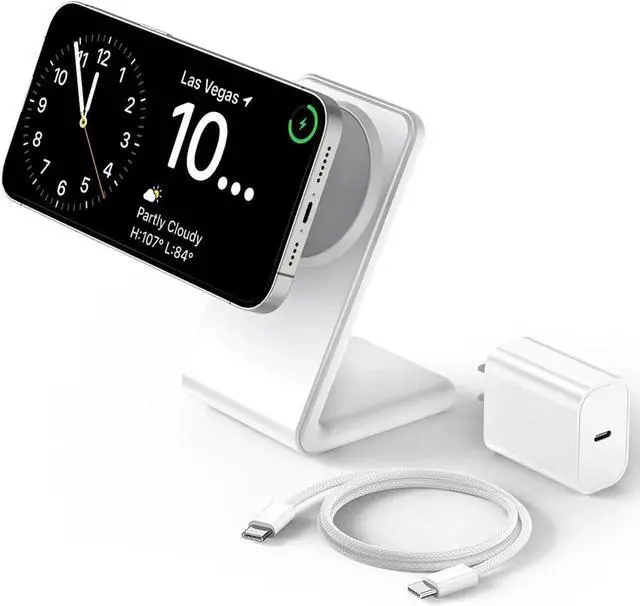 Main image of Mag-Safe Charger Stand for iPhone 16 (with 20W Adapter 5Ft Cable) Magnetic Wireless Charger with Fast Charging Capability for iPhone 15/14/13/12 Series- Grey