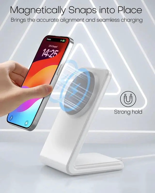 Alt view image 2 of 5 - Mag-Safe Charger Stand for iPhone 16 (with 20W Adapter 5Ft Cable) Magnetic Wireless Charger with Fast Charging Capability for iPhone 15/14/13/12 Series- Grey