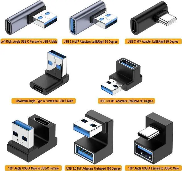 Alt view image 3 of 7 - JAENFONG Right Angle USB A Male to USB C Female Adapter 90 Degree USB 3.0 to Type C Cable Connector Support Unidirectional Sides 10Gbps & Data Transfer for Laptops/Phone/Tablet/PC