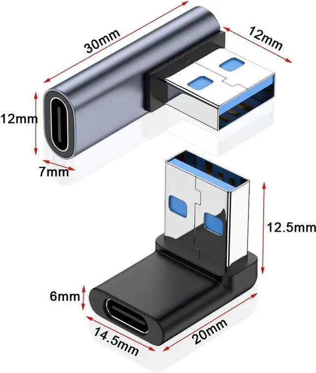Alt view image 2 of 7 - JAENFONG Right Angle USB A Male to USB C Female Adapter 90 Degree USB 3.0 to Type C Cable Connector Support Unidirectional Sides 10Gbps & Data Transfer for Laptops/Phone/Tablet/PC