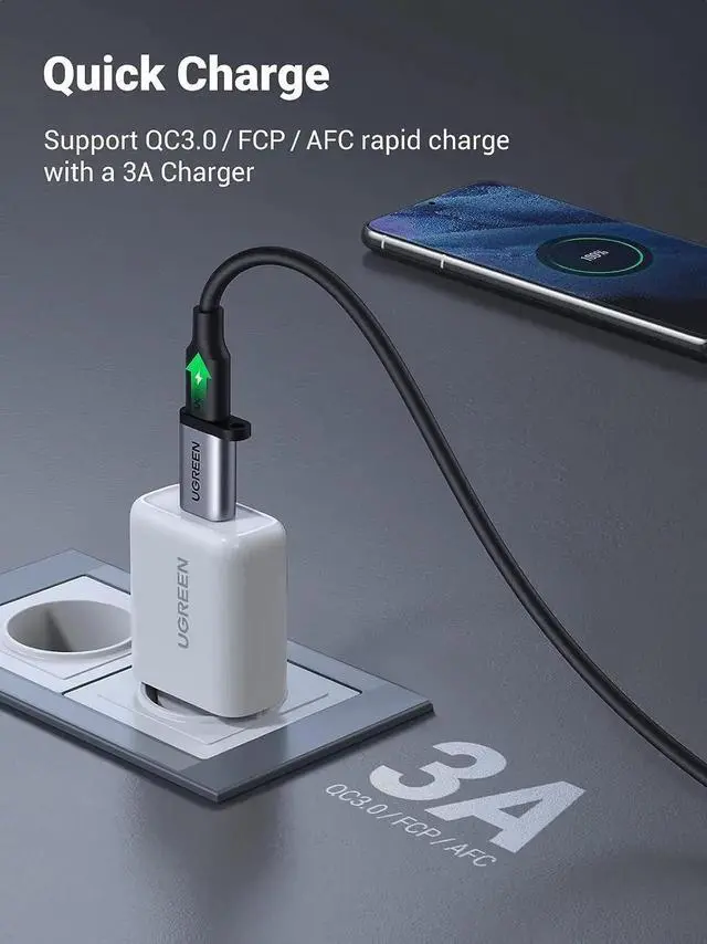 Alt view image 3 of 7 - JAENFONG 10Gbps USB C Female to USB Male Adapter 2 Pack Type C to USB A Charger Cable Converter Compatible with Watch iPhone 15 14 13 AirPods 3 MacBook Galaxy Note Google Pixel etc Gray