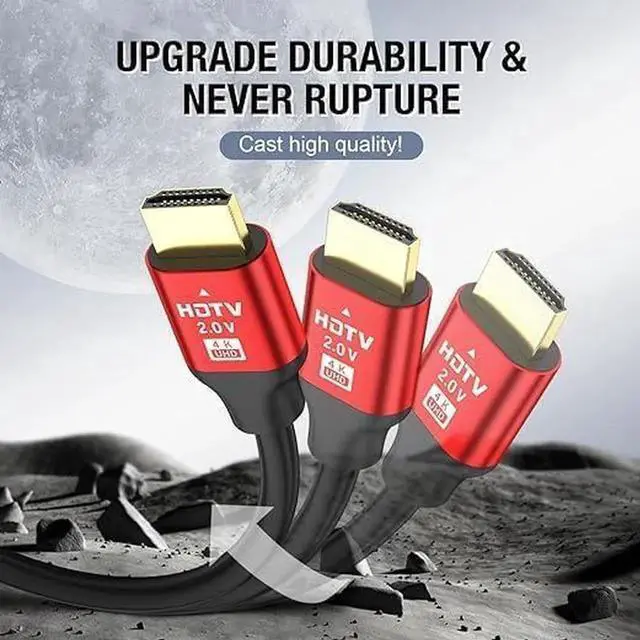 Alt view image 2 of 7 - JAENFONG 4K Hdmi Cable 20FT High Speed Hdmi 2.0 Cable 4K@60Hz 2K@120Hz Gold-Plated Connector 3D ARC HDCP 2.2 &2.3 for HDTV/Blu Ray Playback/Projectors/Laptops/PS4/PS5(Red)