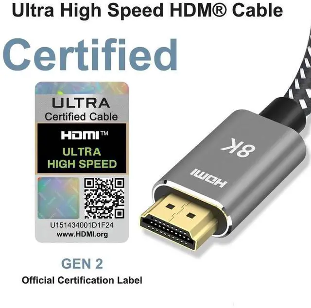 Alt view image 7 of 7 - JAENFONG 10K 8K HDMI 2.1 Cable 10 ft / 3M Certified 48Gbps Ultra High Speed 8K 60Hz 4K 120Hz 240Hz 165Hz 144Hz HDR10+ eARC HDCP2.3 Braided HDMI Cord for Netflix TV PC Monitor Projector PS5 Xbox