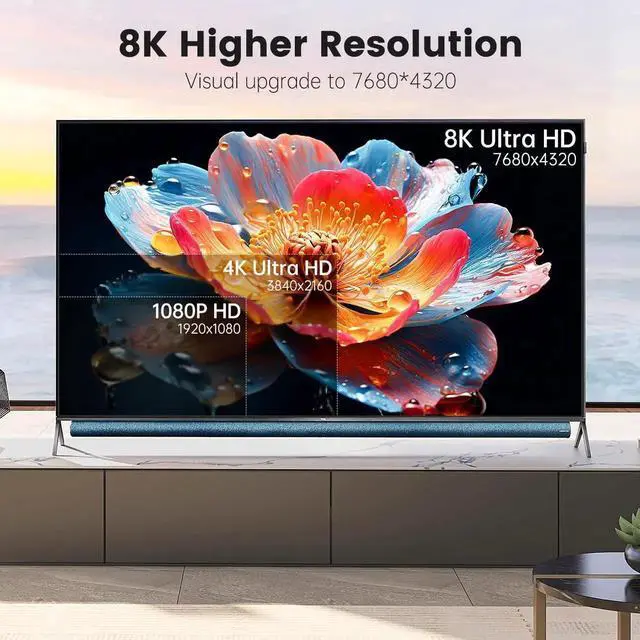 Alt view image 6 of 7 - JAENFONG 10K 8K HDMI 2.1 Cable 10 ft / 3M Certified 48Gbps Ultra High Speed 8K 60Hz 4K 120Hz 240Hz 165Hz 144Hz HDR10+ eARC HDCP2.3 Braided HDMI Cord for Netflix TV PC Monitor Projector PS5 Xbox
