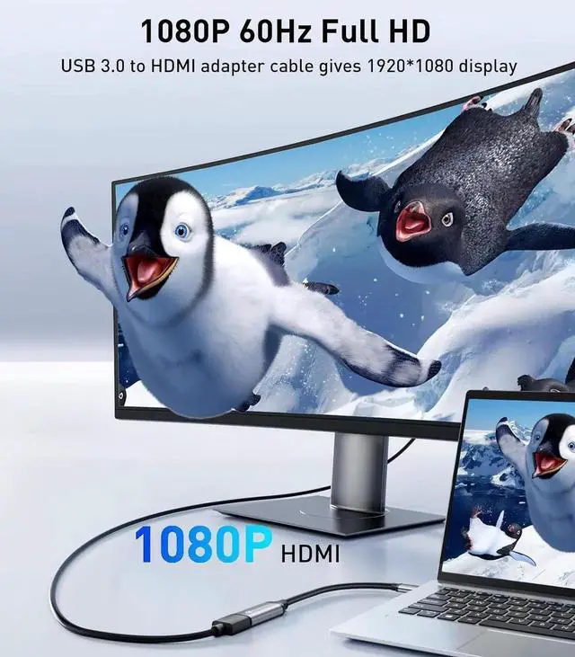 Alt view image 4 of 7 - JAENFONG USB to HDMI Adapter 1080P@60Hz USB 3.0 Male to HDMI Female Multi-Display Cable Converter Suitable for MacOS Windows 7/8/10/11