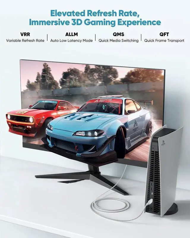 Alt view image 5 of 7 - JAENFONG 8K White HDMI Cable 6.6FT/2M 48Gbps Ultra High Speed HDMI 2.1 Cable eARC Braided HDMI Cord with 8K@60Hz 4K@120Hz HDR10+ Dolby 3D HDCP2.3 for Laptop/Monitor/HDTV/Soundbar/Blu-ray/PS5/Xbox