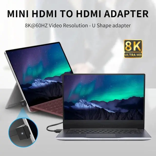 Alt view image 2 of 7 - JAENFONG 8K 180 Degree Mini HDMI to HDMI 2.1 Adapter (Up&Down) 180 Degree USB C to USB C Adapter 10Gbps for Portable Monitor Laptop Tablet (4 Pack