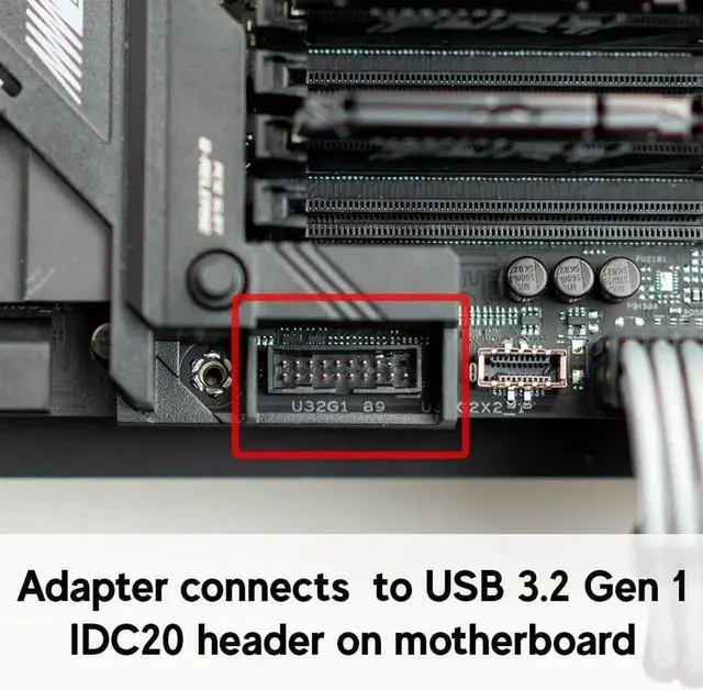 Alt view image 2 of 7 - JAENFONG - USB 3.2 Gen 2 (USB 3.1) Internal Adapter 20-Pin Motherboard Header Male to Female 10Gbps for PC USB-A Ports - Right Angle Type - Black 24cm