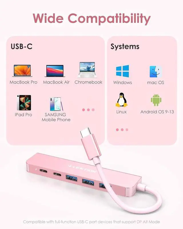 Alt view image 6 of 7 - JAENFONG USB C Hub Multiport with 4K HDMI Port 3xUSB-A Ports USB-C Data Port 100W PD Port Compatible New MacBook Pro/Air iPhone 15 Pro/Pro Max Surface Chromebook More(CE35s Rose Gold)