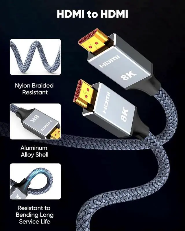 Alt view image 3 of 7 - JAENFONG 2ft 8K 4K@120Hz HDMI Cable 2.1 48Gbps High Speed Cord for PS5/4 TV Gaming Console Monitor 8K@60Hz 2K@240Hz 144Hz Support HDR eARC DTS:X HDCP 2.2 & 2.3 Braided Grey