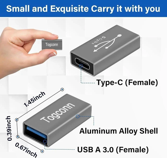 Alt view image 5 of 5 - JAENFONG USB to USB C Adapter 2 Pack Bi-Directional USB Type-C (Female) to USB Type-A (Female) On-The-Go (OTG) Converter Connector Support Charging & Data Sync for Laptop PC iPhone MacBook Pro
