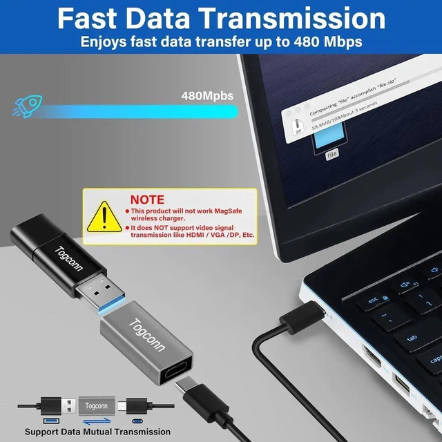 Alt view image 4 of 5 - JAENFONG USB to USB C Adapter 2 Pack Bi-Directional USB Type-C (Female) to USB Type-A (Female) On-The-Go (OTG) Converter Connector Support Charging & Data Sync for Laptop PC iPhone MacBook Pro