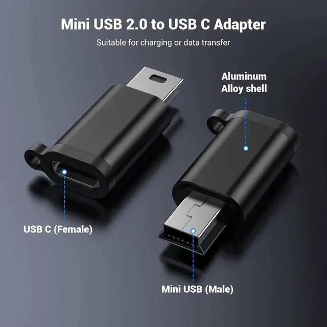 Alt view image 6 of 6 - JAENFONG USB Mini Adapter USB-C to Mini-USB Adapter Type C Female to Mini USB 2.0 Male Converter Connector Support Charge & Data Sync for GPS Receiver/Digital Camera/Dash Cam/MP3 Player etc.(5 Pack)