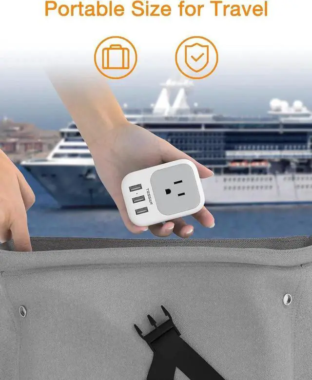 Alt view image 2 of 6 - USB Charger Block Wall Plug Adapter with Electrical 4 Box Splitter 3 USB Wall Charger Ports Multi Plug Outlet Extender Charging for Cruise Travel Office Dorm Essentials