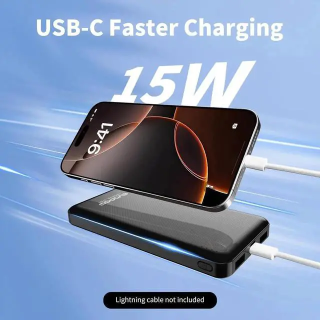 Alt view image 4 of 7 - JAENFONG 2-Pack Portable Charger Slimmer 10000mAh 15W Power Bank USB C in&Out Fast Charging Battery Pack External Portable Power Bank for iPhone 16 15 14 13 12 iPad Airpods S23 S22 Pixel etc