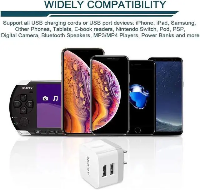 Alt view image 3 of 6 - 2Pack USB Wall Charger Plug 2.4A Dual Port USB Adapter Power Cube Fast Charging Station Box Base for iPhone 15 14 13 12 Pro Max SE 11 XR XS X/8 Phones USB Charge Block-White Brick