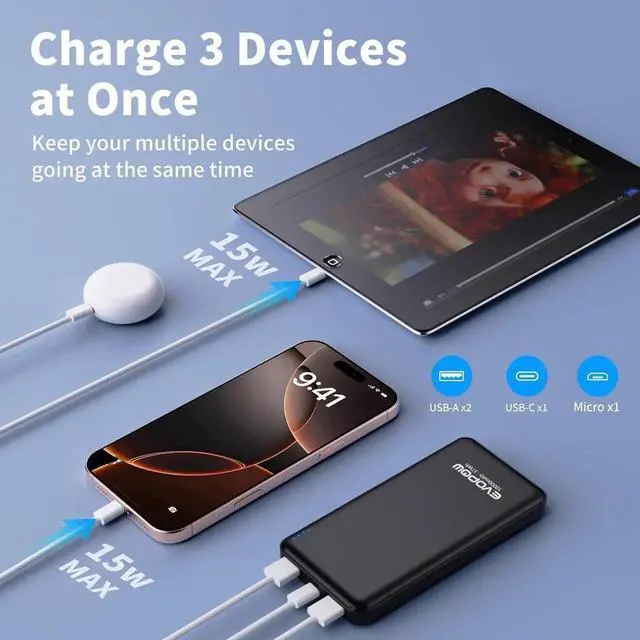 Alt view image 5 of 7 - JAENFONG 2-Pack Portable Charger Slimmer 10000mAh 15W Power Bank USB C in&Out Fast Charging Battery Pack External Portable Power Bank for iPhone 16 15 14 13 12 iPad Airpods S23 S22 Pixel etc